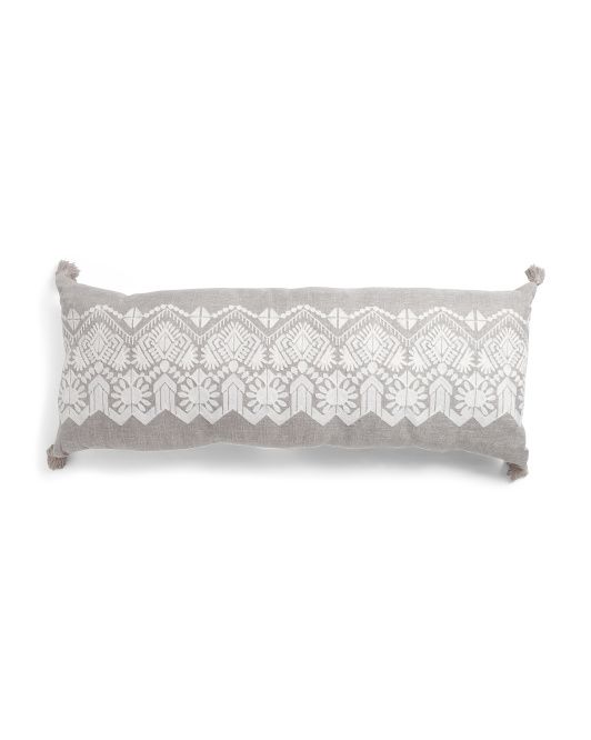 Shop 14x36 Embroidered Faux Linen Lumbar Pillow from Marshalls on Openhaus