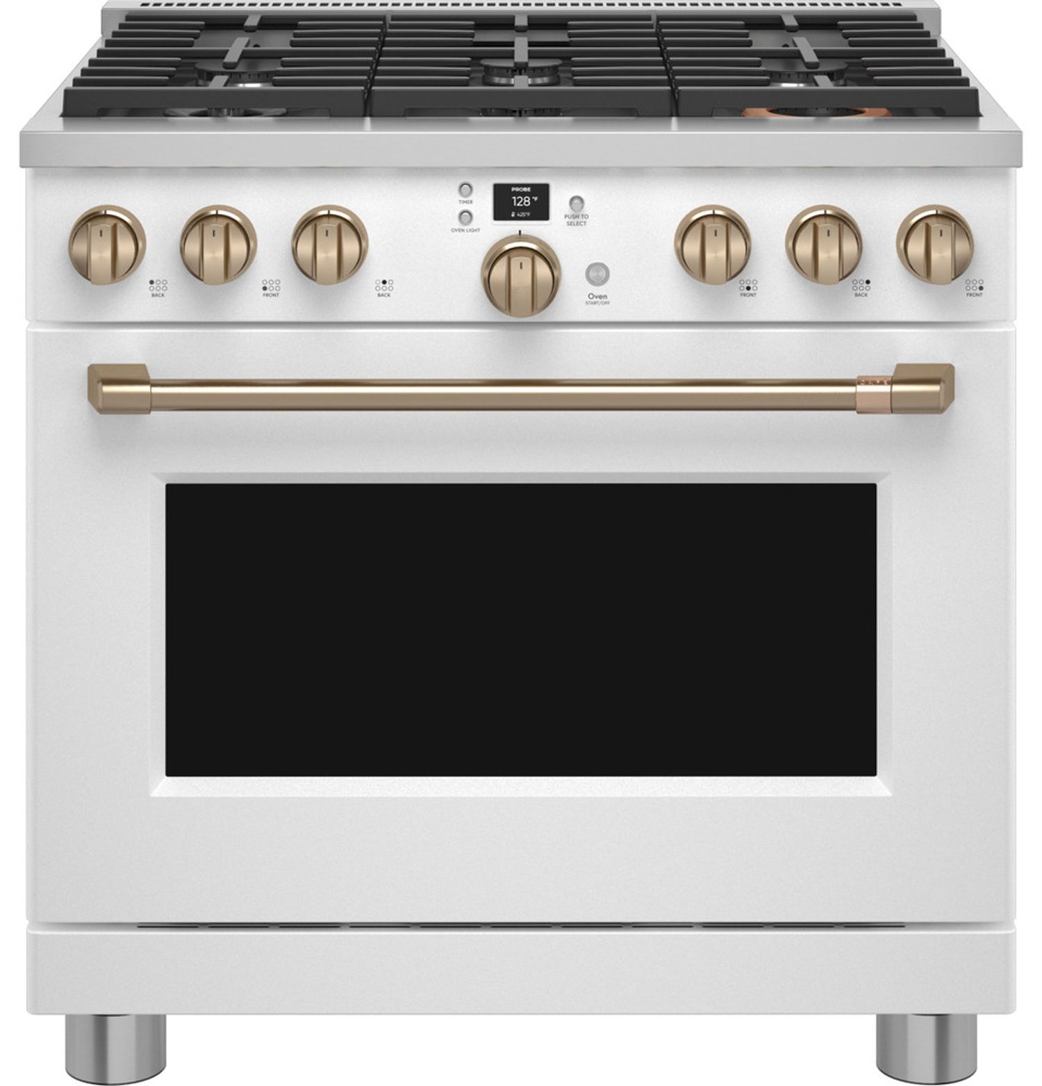 Shop Café Smart Dual-Fuel Commercial-Style 6-Burner Range in Matte White with Brushed Bronze Hardware from Café on Openhaus